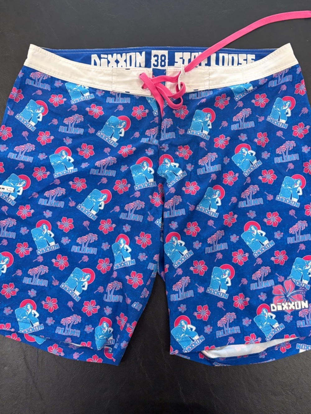 Dixxon Blue Floral Surf Boardshorts with Pink Drawstring